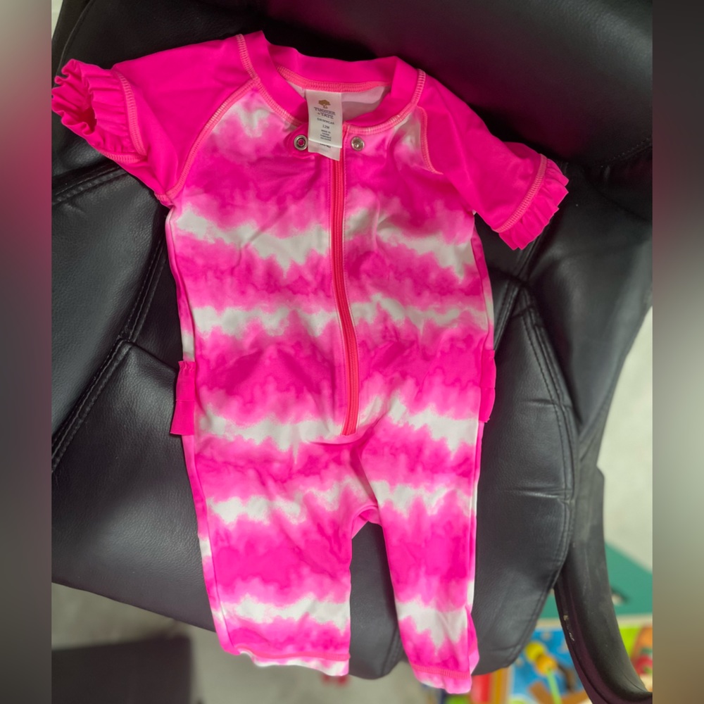 Baby girl rash guard hot pink tie dye bathing suit